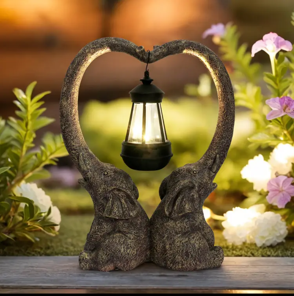 Elephant Heart Solar Lantern Statue – Garden & Home Decor
