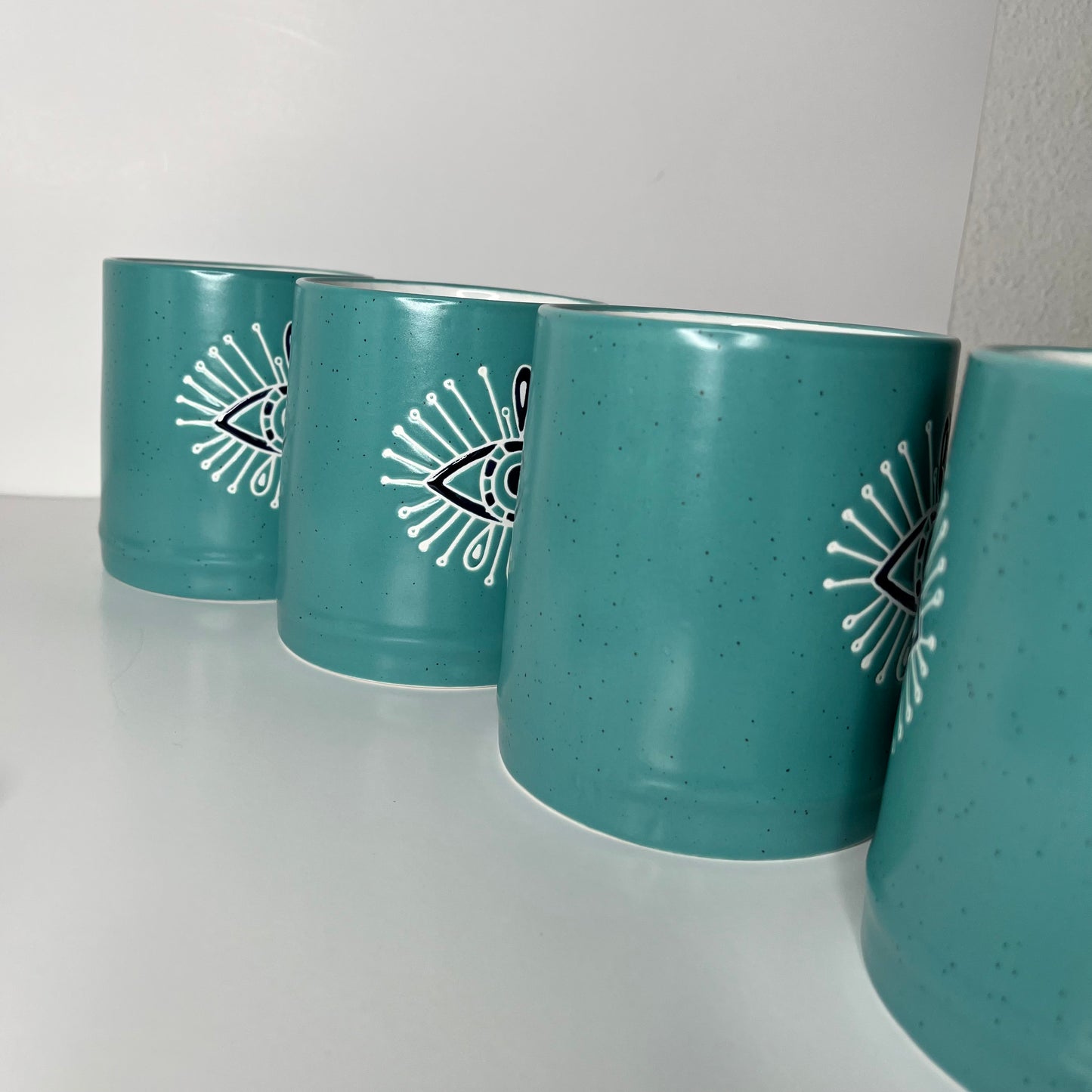 Hand-Painted Turquoise Eye Mug – 16 oz Ceramic Cup (set of 4)