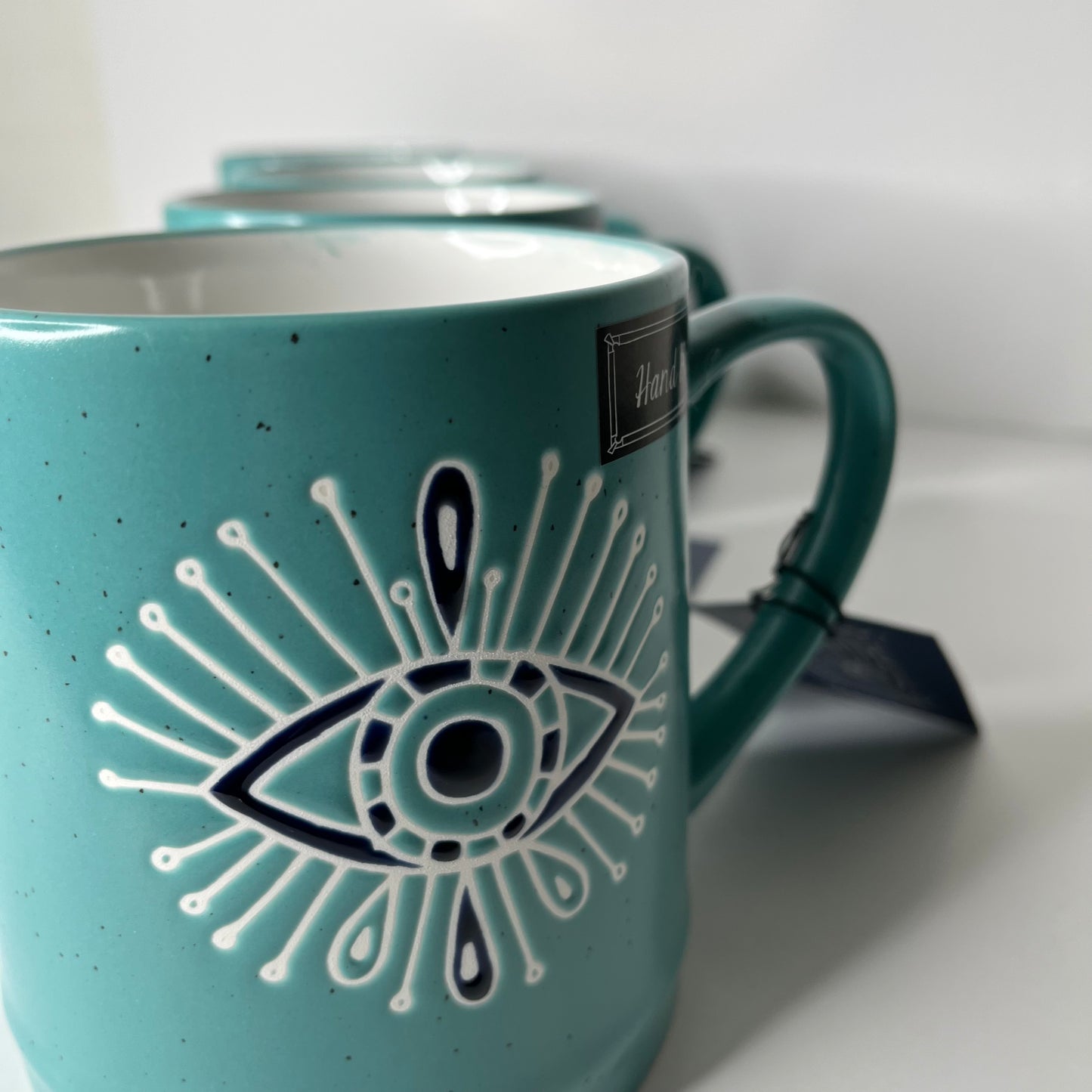 Hand-Painted Turquoise Eye Mug – 16 oz Ceramic Cup (set of 4)