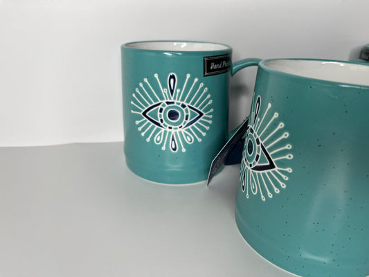 Hand-Painted Turquoise Eye Mug – 16 oz Ceramic Cup (set of 4)